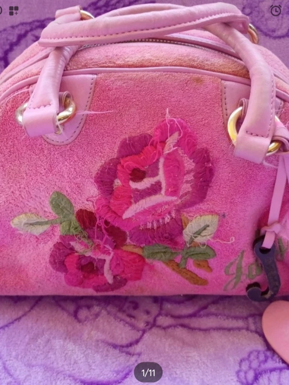 Pink Floral Embroidered Women's Satchel Bag